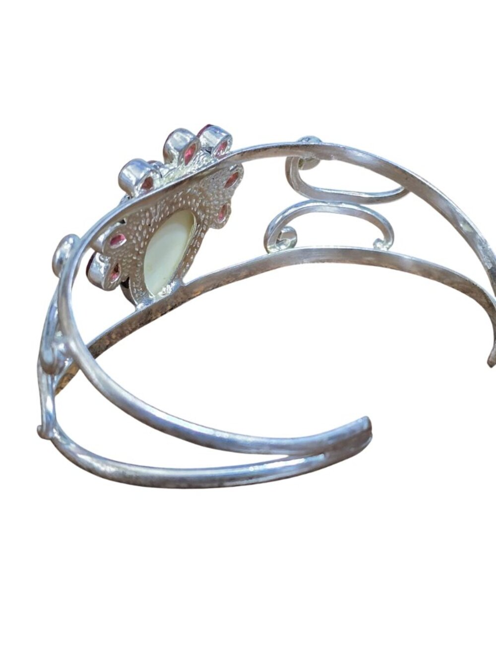 925 Sterling Silver Cuff Bracelet Red Stone Goddess Face Mask Open Bangle - Picture 7 of 9
